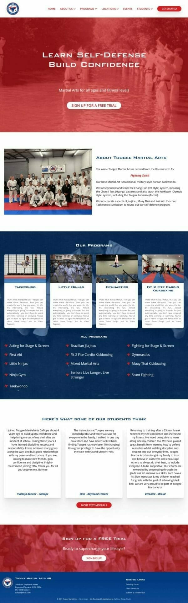Toogee Martial Arts - Full Website screenshot